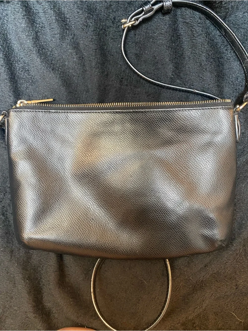 Coach Black Pebbled Leather Slim Crossbody with Gold Logo